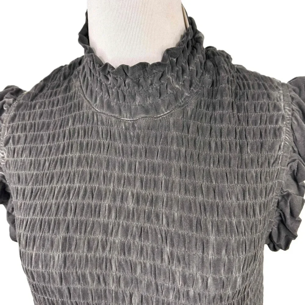 POL Black Ruffled Sleeves Mock Neck Textured Top Size Large